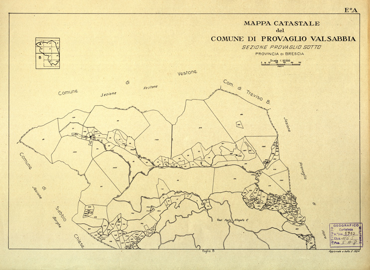 (N:12514) MAPPE CATASTALI D'ITALIA - PROVINCIA DI BRESCIA - Foglio A - COMUNE DI PROVAGLIO VALSABBIA Sez. PROVAGLIO SOTTO (B0003810) Carte e stampe antiche: riproduzione a colori su carta (formato A2)