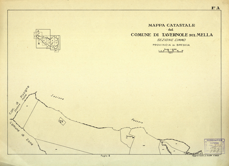 (N:12531) MAPPE CATASTALI D'ITALIA - PROVINCIA DI BRESCIA - Foglio A - COMUNE DI TAVERNOLE SUL MELLA Sez. CIMMO (B0003827) Carte e stampe antiche: riproduzione a colori su carta (formato A2)