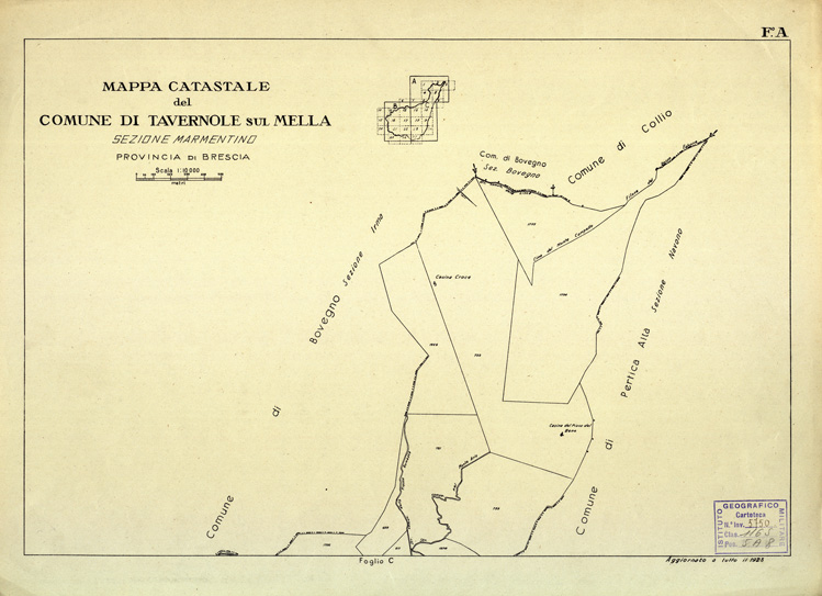 (N:12533) MAPPE CATASTALI D'ITALIA - PROVINCIA DI BRESCIA - Foglio A - COMUNE DI TAVERNOLE SUL MELLA Sez. MAMERTINO (B0003829) Carte e stampe antiche: riproduzione a colori su carta (formato A2)