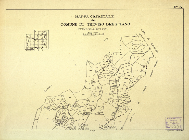 (N:12538) MAPPE CATASTALI D'ITALIA - PROVINCIA DI BRESCIA - Foglio A - COMUNE DI TREVISO BRESCIANO (B0003834) Carte e stampe antiche: riproduzione a colori su carta (formato A2)