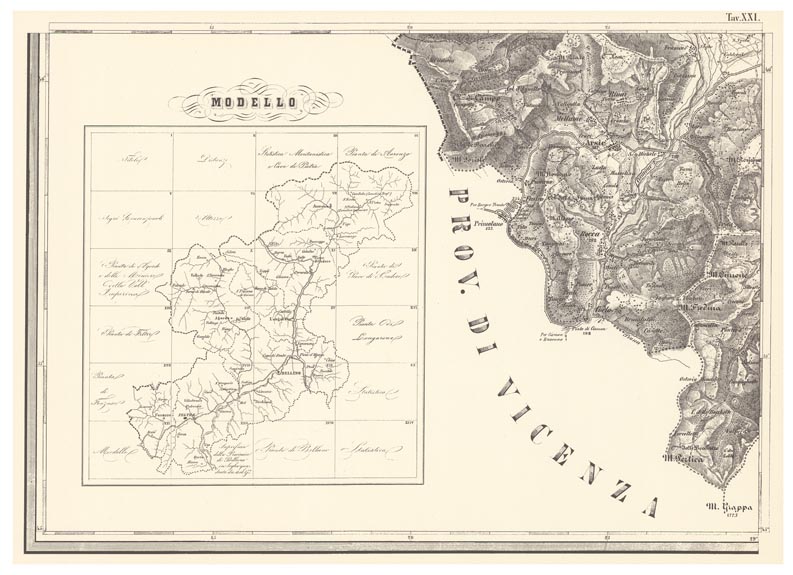 (N:11816) CARTA TOPOGRAFICA DELLA PROVINCIA DI BELLUNO - Tavola XXI Quadro d'unione (B0003883) Carte e stampe antiche: riproduzione a colori su carta (formato A2)