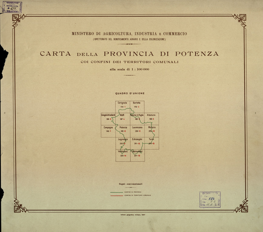 (N:3514) CARTA DELLA PROVINCIA DI POTENZA - Quadro d'Unione (B0003938) Carte e stampe antiche: riproduzione a colori su carta (formato A2)