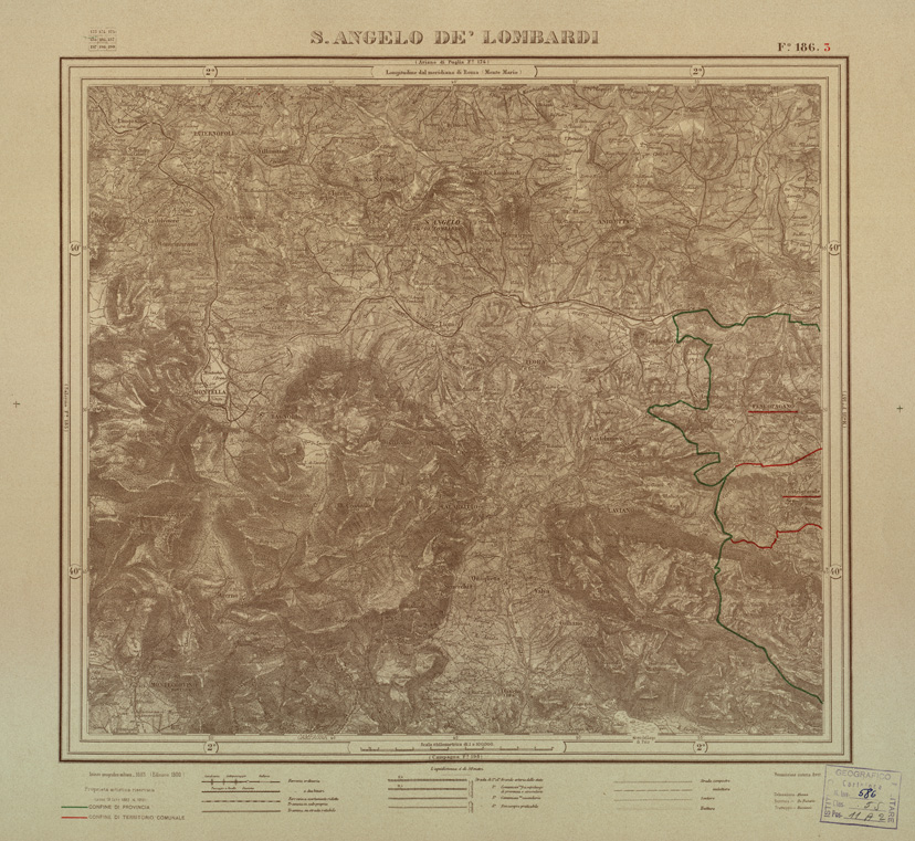 (N:3515) CARTA DELLA PROVINCIA DI POTENZA I- S. ANGELO DE' LOMBARDI - Foglio 186.3 (B0003941) Carte e stampe antiche: riproduzione a colori su carta (formato A2)