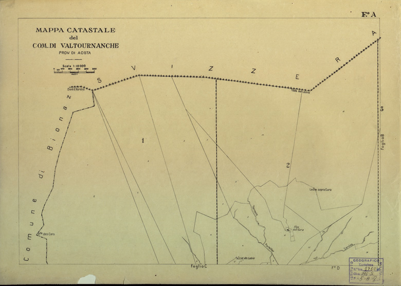 (N:12144) MAPPE CATASTALI D'ITALIA - PROVINCIA DI AOSTA - COMUNE DI VALTOURNANCHE Foglio A (B0004006) Carte e stampe antiche: riproduzione a colori su carta (formato A2)