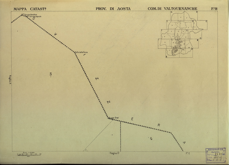 (N:12145) MAPPE CATASTALI D'ITALIA - PROVINCIA DI AOSTA - COMUNE DI VALTOURNANCHE Foglio B (B0004007) Carte e stampe antiche: riproduzione a colori su carta (formato A2)