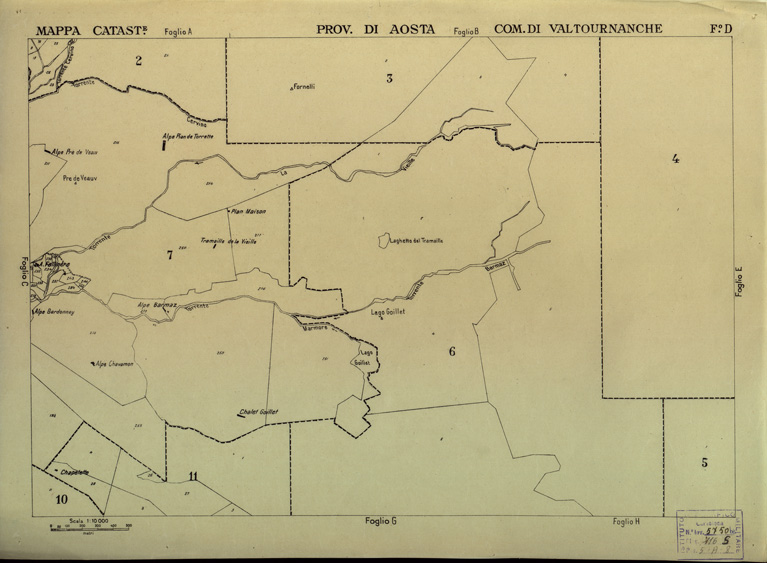 (N:12147) MAPPE CATASTALI D'ITALIA - PROVINCIA DI AOSTA - COMUNE DI VALTOURNANCHE Foglio D (B0004009) Carte e stampe antiche: riproduzione a colori su carta (formato A2)