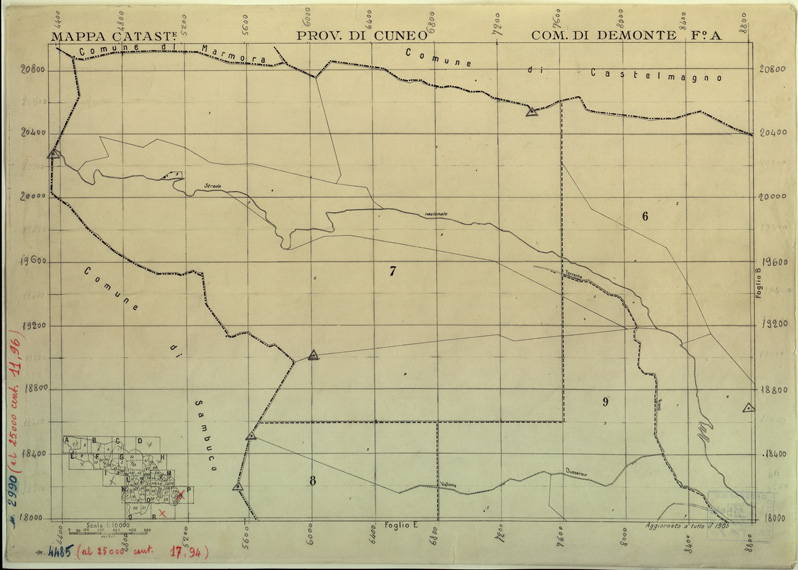 (N:12574) MAPPE CATASTALI D'ITALIA - PROVINCIA DI CUNEO - COMUNE DI DEMONTE Foglio A (B0004027) Carte e stampe antiche: riproduzione a colori su carta (formato A2)