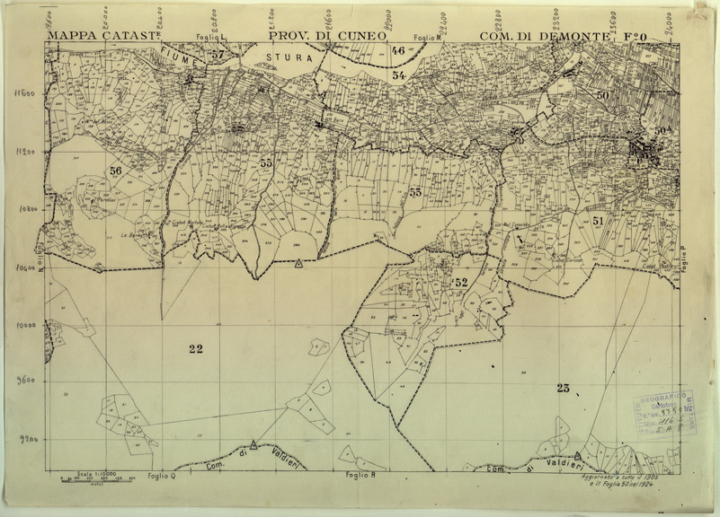 (N:12582) MAPPE CATASTALI D'ITALIA - PROVINCIA DI CUNEO - COMUNE DI DEMONTE Foglio O (B0004035) Carte e stampe antiche: riproduzione a colori su carta (formato A2)