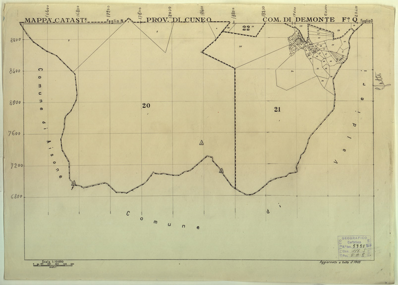 (N:12583) MAPPE CATASTALI D'ITALIA - PROVINCIA DI CUNEO - COMUNE DI DEMONTE Foglio Q (B0004036) Carte e stampe antiche: riproduzione a colori su carta (formato A2)