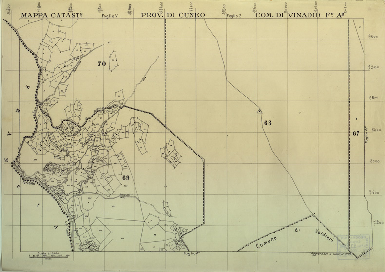 (N:12588) MAPPE CATASTALI D'ITALIA - PROVINCIA DI CUNEO - COMUNE DI VINADIO Foglio AB (B0004041) Carte e stampe antiche: riproduzione a colori su carta (formato A2)