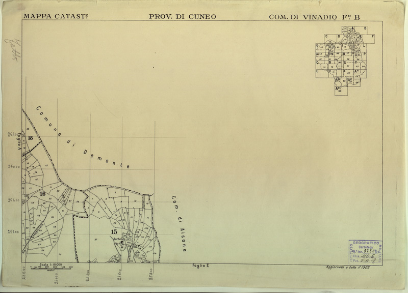 (N:12591) MAPPE CATASTALI D'ITALIA - PROVINCIA DI CUNEO - COMUNE DI VINADIO Foglio B (B0004044) Carte e stampe antiche: riproduzione a colori su carta (formato A2)