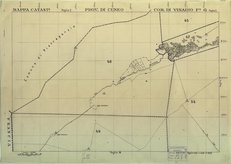 (N:12596) MAPPE CATASTALI D'ITALIA - PROVINCIA DI CUNEO - COMUNE DI VINADIO Foglio G (B0004049) Carte e stampe antiche: riproduzione a colori su carta (formato A2)