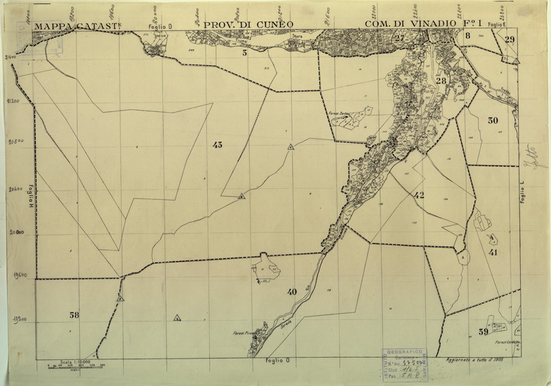 (N:12598) MAPPE CATASTALI D'ITALIA - PROVINCIA DI CUNEO - COMUNE DI VINADIO Foglio I (B0004051) Carte e stampe antiche: riproduzione a colori su carta (formato A2)
