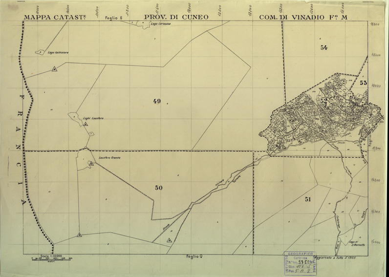 (N:12600) MAPPE CATASTALI D'ITALIA - PROVINCIA DI CUNEO - COMUNE DI VINADIO Foglio M (B0004053) Carte e stampe antiche: riproduzione a colori su carta (formato A2)