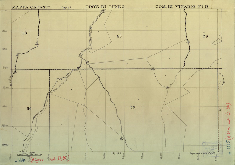 (N:12602) MAPPE CATASTALI D'ITALIA - PROVINCIA DI CUNEO - COMUNE DI VINADIO Foglio O (B0004055) Carte e stampe antiche: riproduzione a colori su carta (formato A2)