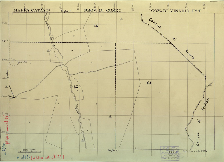 (N:12607) MAPPE CATASTALI D'ITALIA - PROVINCIA DI CUNEO - COMUNE DI VINADIO Foglio T (B0004060) Carte e stampe antiche: riproduzione a colori su carta (formato A2)