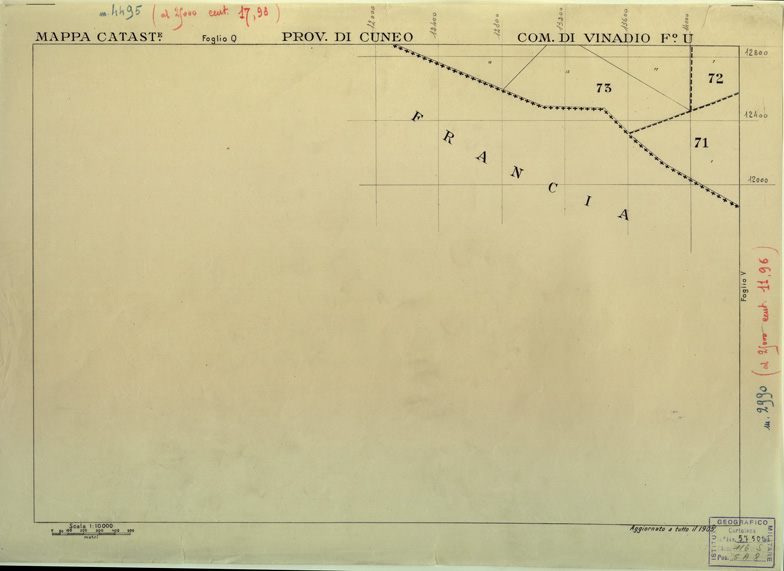(N:12608) MAPPE CATASTALI D'ITALIA - PROVINCIA DI CUNEO - COMUNE DI VINADIO Foglio U (B0004061) Carte e stampe antiche: riproduzione a colori su carta (formato A2)