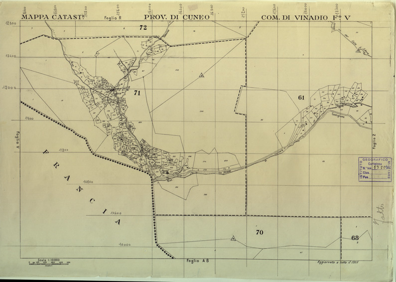 (N:12609) MAPPE CATASTALI D'ITALIA - PROVINCIA DI CUNEO - COMUNE DI VINADIO Foglio V (B0004062) Carte e stampe antiche: riproduzione a colori su carta (formato A2)