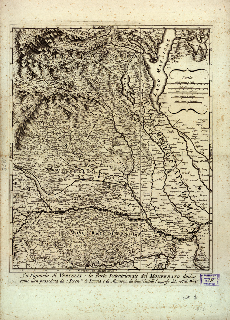 (N:10581) IL PIEMONTE SOTTO DEL QUALE VENGONO COMPRESI IL DUCATO D'AOSTA  IL PRINCIPATO DI PIEMONTE,LA SIGNORIA DI VERCELLI,LI MARCHESATI DI SUSA E DI SALUZZO,LA CONTEA D'ASTI ET IL CANAVESE CON PARTE DEL DUCATO DI MONFERRATO - Tav. 2 (B0004113) Carte e stampe antiche: riproduzione a colori su carta (formato A2)