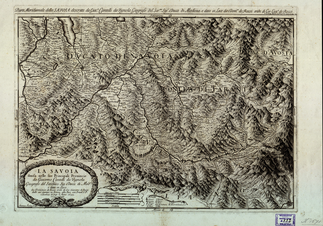 (N:11301) LA SAVOIA DIVISA NELLE SUE PRINCIPALI PROVINCIE DA GIACOMO CANTELLI DA GIACOMO CANTELLI DA VIGNOLA, GEOGRAFO DEL DUCA DI MODENA, DATA IN LUCE DA DOMENICO DE ROSSI IN ROMA ALLA PACE - Parte settentrionale -Tavola 2 (B0004115) Carte e stampe antiche: riproduzione a colori su carta (formato A2)
