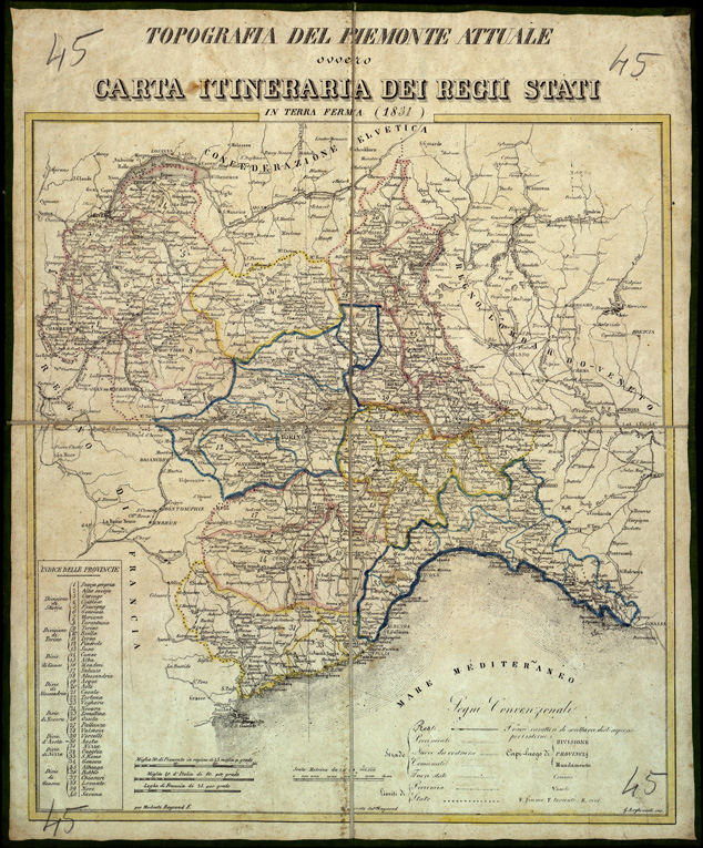(N:13118) TOPOGRAFIA DEL PIEMONTE ATTUALE OVVERO CARTA ITINERARIA DEI REGII STATI IN TERRAFERMA (B0004145) Carte e stampe antiche: riproduzione a colori su carta (formato A2)