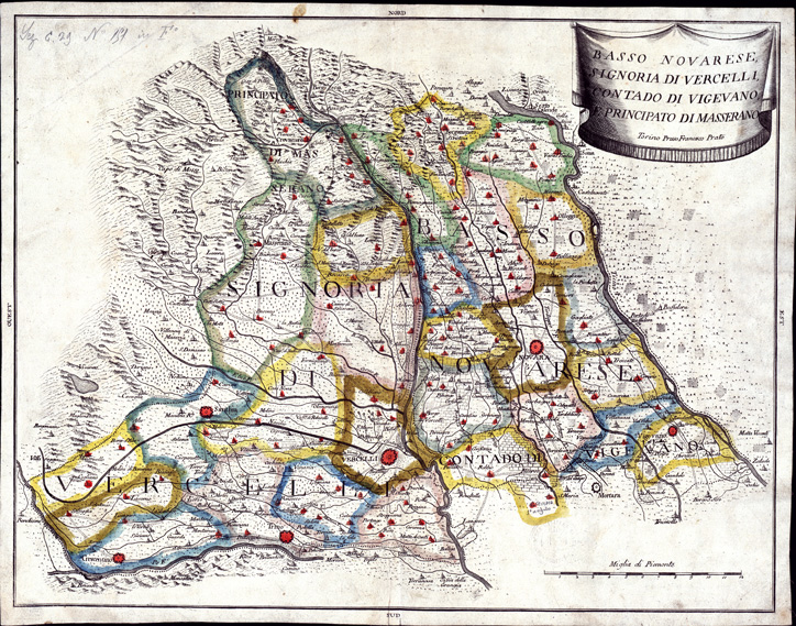 (N:396) BASSO NOVARESE SIGNORIA DI VERCELLI CONTADO DI VIGEVANO E PRINCIPATO DI MASSERANO (B0004163) Carte e stampe antiche: riproduzione a colori su carta (formato A2)