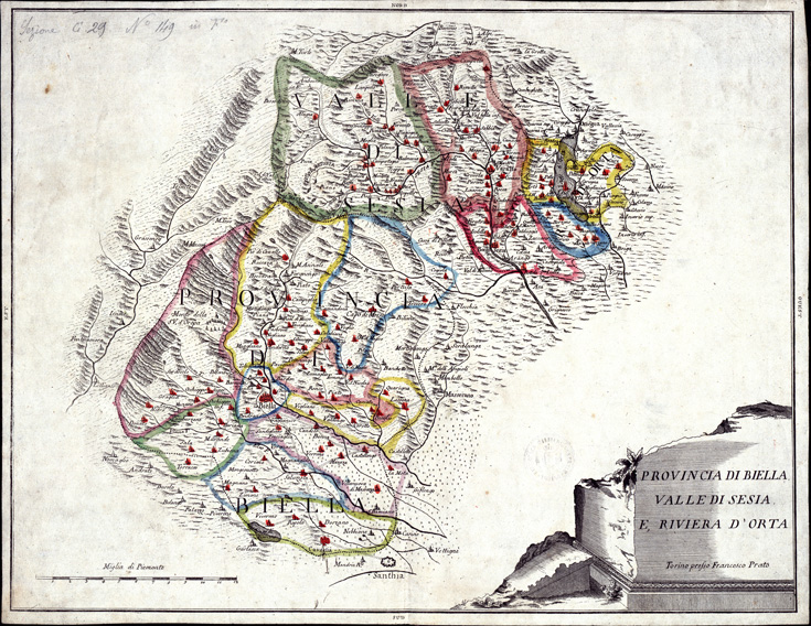 (N:14321) PROVINCIA DI BIELLA, VALLE DI SESIA E MINIERA D'ORTA (B0004164) Carte e stampe antiche: riproduzione a colori su carta (formato A2)