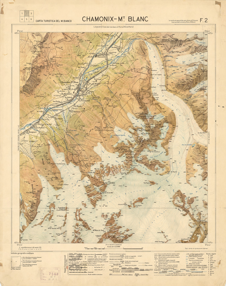 (N:8311) CARTA TURISTICA DEL MONTE BIANCO - Foglio 2 - Chamonix-Mt. Blanc (B0004340) Carte e stampe antiche: riproduzione a colori su carta (formato A2)
