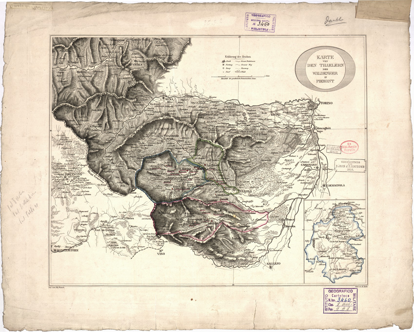 (N:11124) KARTE VON DEN THAELERN DER WALDENSER IN PIEMONT (B0004382) Carte e stampe antiche: riproduzione a colori su carta (formato A2)