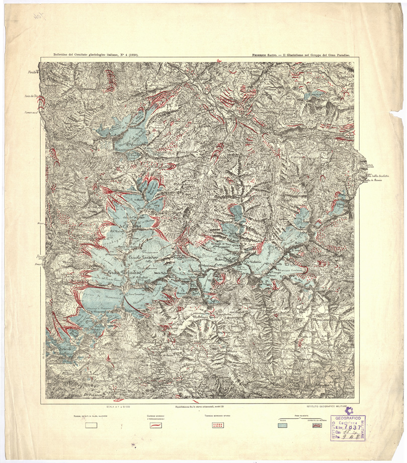 (N:10592) IL GLACIALISMO NEL GRUPPO DEL GRAN PARADISO. I.G.M. (B0004395) Carte e stampe antiche: riproduzione a colori su carta (formato A2)