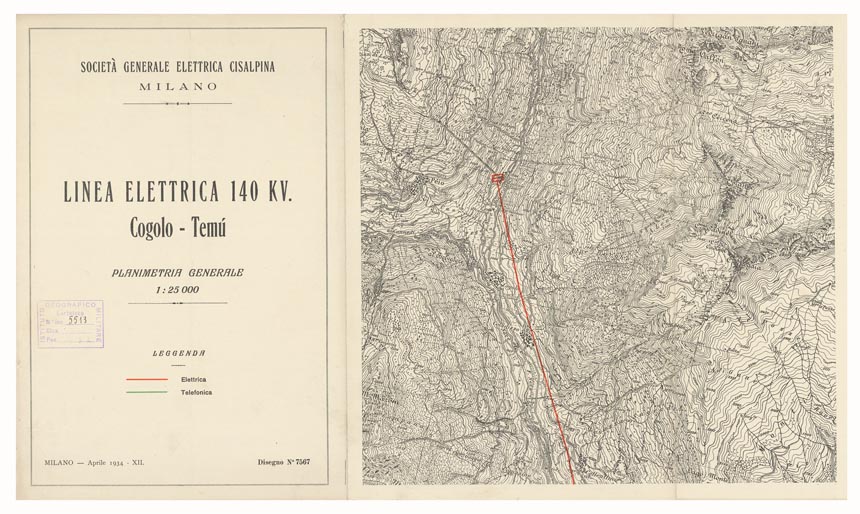 (N:15935) SOCIETA' GENERALE ELETTRICA CISALPINA MILANO - LINEE ELETTRICHE 140 KV. - Cogolo - Tem (B0004426) Carte e stampe antiche: riproduzione a colori su carta (formato A2)