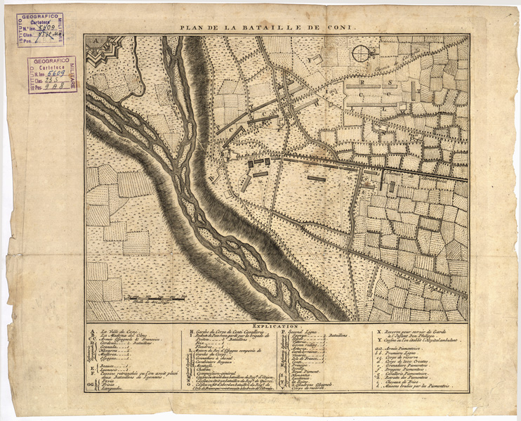 (N:14050) PLAN DE LA BATAILLE DE CONI (B0004628) Carte e stampe antiche: riproduzione a colori su carta (formato A2)