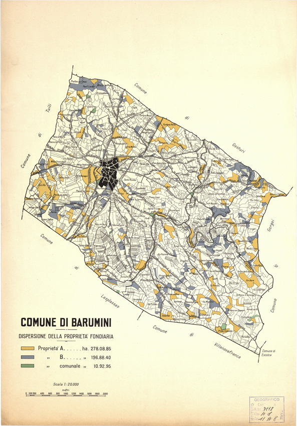 (N:14325) PROVINCIA DI CAGLIARI - REGIONI E ZONE AGRARIE - Comune di Barumini (B0004738) Carte e stampe antiche: riproduzione a colori su carta (formato A2)