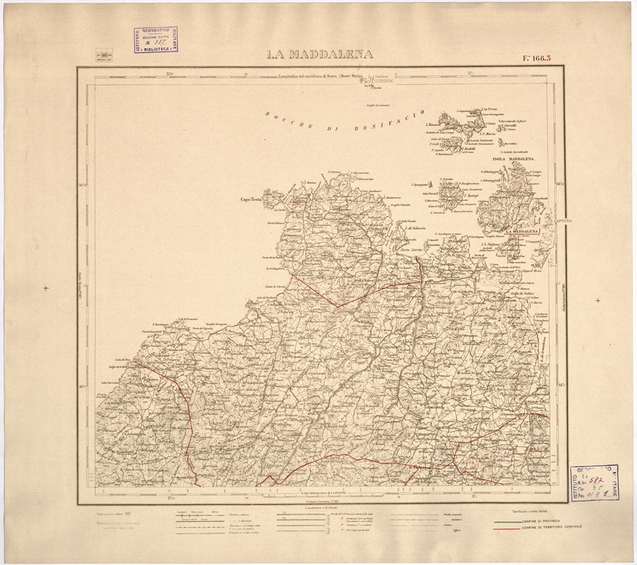 (N:3924) CARTA DELLE PROVINCIE DI CAGLIARI E SASSARI... - Foglio 168.3 - La Maddalena (B0004755) Carte e stampe antiche: riproduzione a colori su carta (formato A2)