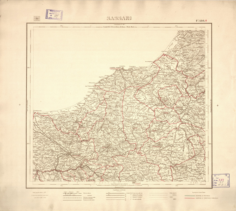 (N:3936) CARTA DELLE PROVINCIE DI CAGLIARI E SASSARI... - Foglio 180.6 - Sassari (B0004758) Carte e stampe antiche: riproduzione a colori su carta (formato A2)