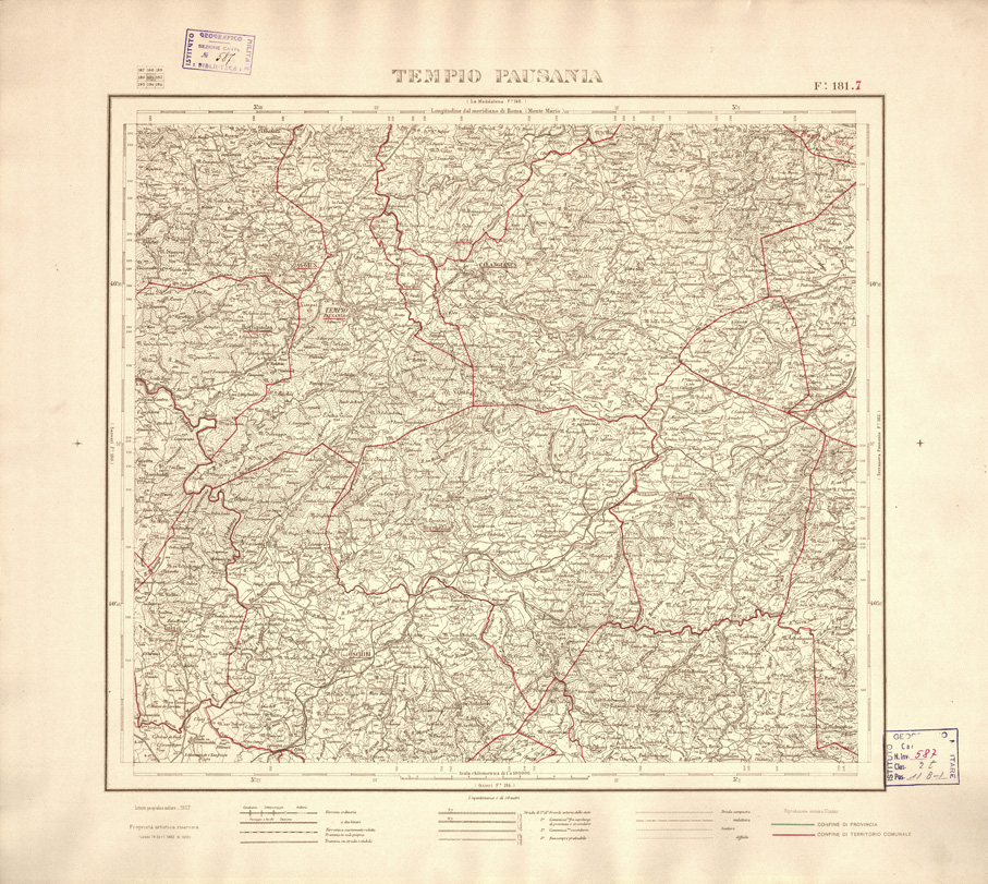 (N:3937) CARTA DELLE PROVINCIE DI CAGLIARI E SASSARI... - Foglio 181.7 - Tempio Pausania (B0004759) Carte e stampe antiche: riproduzione a colori su carta (formato A2)