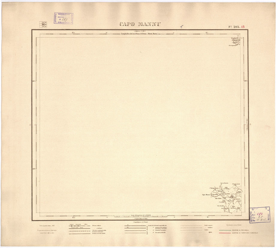(N:3912) CARTA DELLE PROVINCIE DI CAGLIARI E SASSARI... - Foglio 205.13 - Capo Mannu (B0004765) Carte e stampe antiche: riproduzione a colori su carta (formato A2)