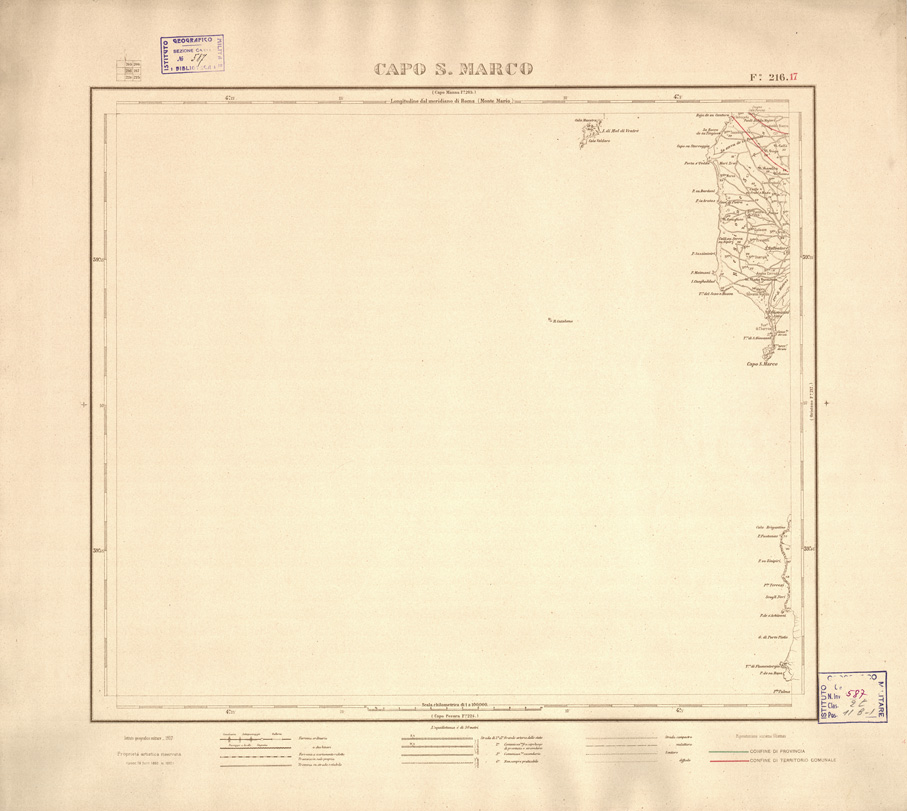 (N:3914) CARTA DELLE PROVINCIE DI CAGLIARI E SASSARI... - Foglio 216.17 - Capo S. Marco (B0004769) Carte e stampe antiche: riproduzione a colori su carta (formato A2)