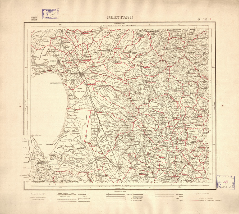 (N:3930) CARTA DELLE PROVINCIE DI CAGLIARI E SASSARI... - Foglio 217.18 - Oristano (B0004770) Carte e stampe antiche: riproduzione a colori su carta (formato A2)