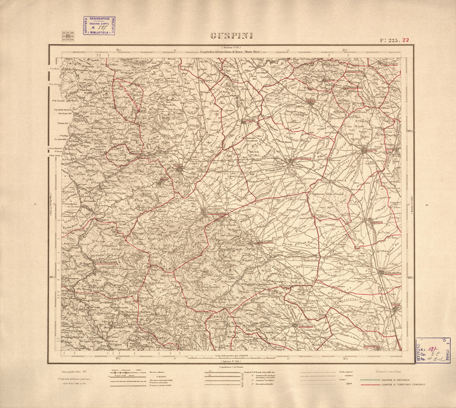 (N:3917) CARTA DELLE PROVINCIE DI CAGLIARI E SASSARI... - Foglio 225.22 - Guspini (B0004774) Carte e stampe antiche: riproduzione a colori su carta (formato A2)