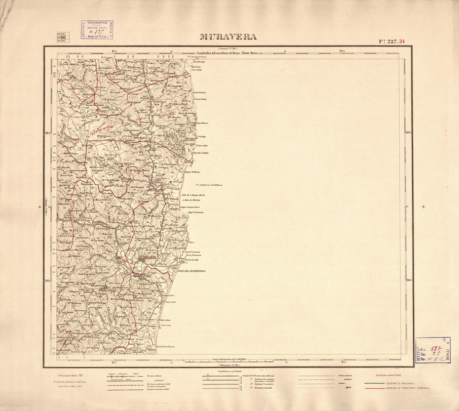 (N:3928) CARTA DELLE PROVINCIE DI CAGLIARI E SASSARI... - Foglio 227.24 - Muravera (B0004776) Carte e stampe antiche: riproduzione a colori su carta (formato A2)