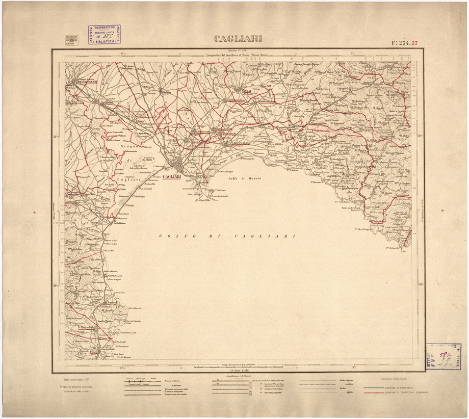 (N:3911) CARTA DELLE PROVINCIE DI CAGLIARI E SASSARI... - Foglio 234.27 - Cagliari (B0004779) Carte e stampe antiche: riproduzione a colori su carta (formato A2)