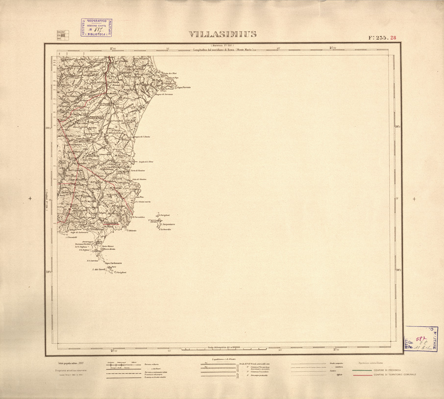(N:3940) CARTA DELLE PROVINCIE DI CAGLIARI E SASSARI... - Foglio 235.28 - Villasimius (B0004780) Carte e stampe antiche: riproduzione a colori su carta (formato A2)