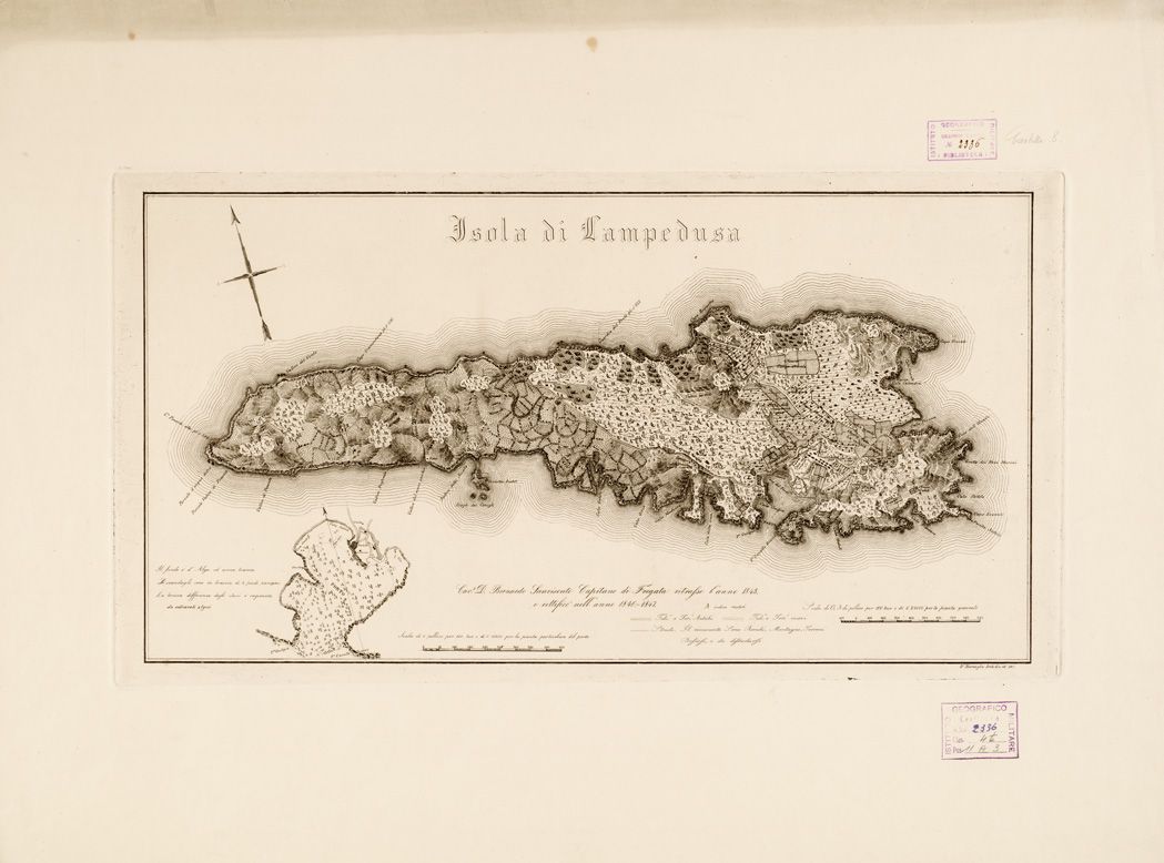 (N:10660) ISOLA DI LAMPEDUSA (B0005059) Carte e stampe antiche: riproduzione a colori su carta (formato A2)