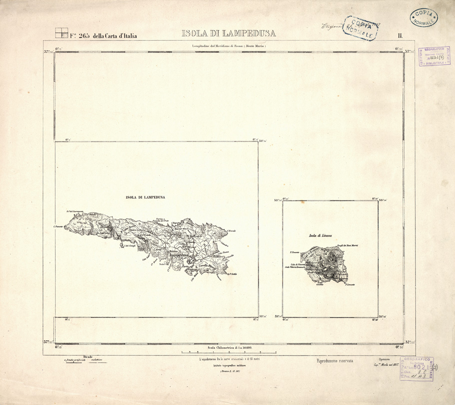 (N:10661) ISOLA DI LAMPEDUSA (B0005333) Carte e stampe antiche: riproduzione a colori su carta (formato A2)