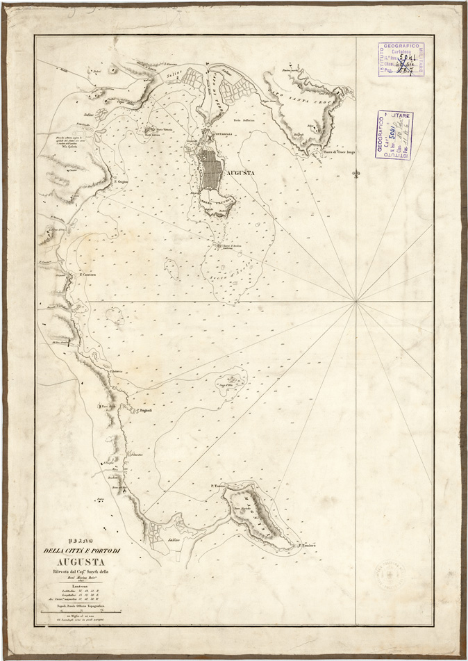 (N:13294) PIANO DELLA CITTA' E PORTO DI AUGUSTA RILEVATO DAL CAP. SMYTH DELLA REALE MARINA BRITANNICA, 1823 (B0005345) Carte e stampe antiche: riproduzione a colori su carta (formato A2)