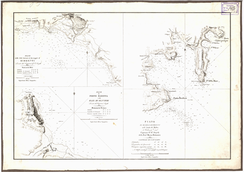 (N:13291) I. PIANO DELLA CITTA' CONTORNI ED ANCORAGGIO DI GIRGENTI...
II. PIANO DI PORTO MADONNA E DELLA BAJA DI OLIVERI...
III. PIANO DI MARSA SCIROCCO NELL'ISOLA DI MALTA... (B0005346) Carte e stampe antiche: riproduzione a colori su carta (formato A2)