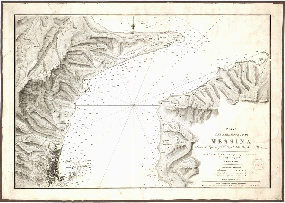(N:13261) PIANO DEL FARO E PORTO DI MESSINA LEVATO DAL CAPITANO G. H. SMYTH DELLA R. MARINA BRITANNICA (B0005362) Carte e stampe antiche: riproduzione a colori su carta (formato A2)