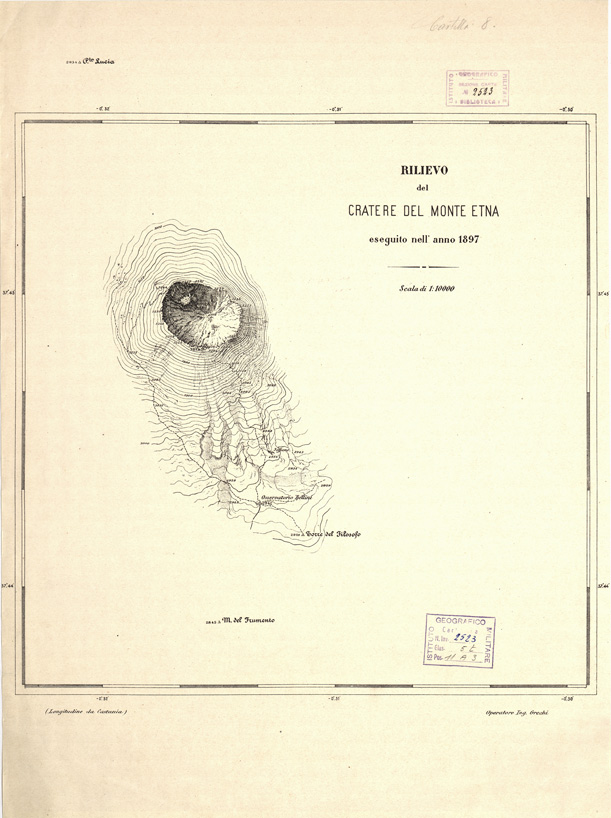 (N:15236) RILIEVO DEL CRATERE DEL MONTE ETNA... (B0005401) Carte e stampe antiche: riproduzione a colori su carta (formato A2)