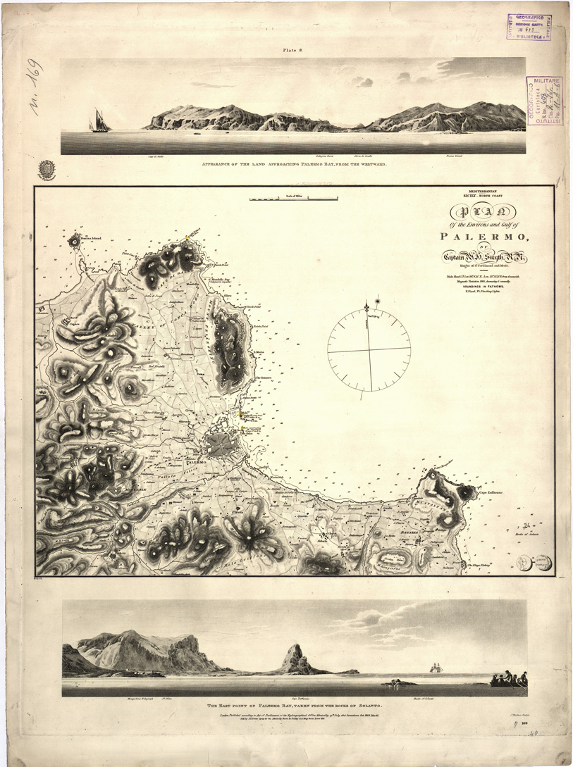 (N:13107) MEDITERRANEAN SICILY NORTH COAST PLAN OF THE ENVIRONS AND GULF OF PALERMO... (B0005403) Carte e stampe antiche: riproduzione a colori su carta (formato A2)